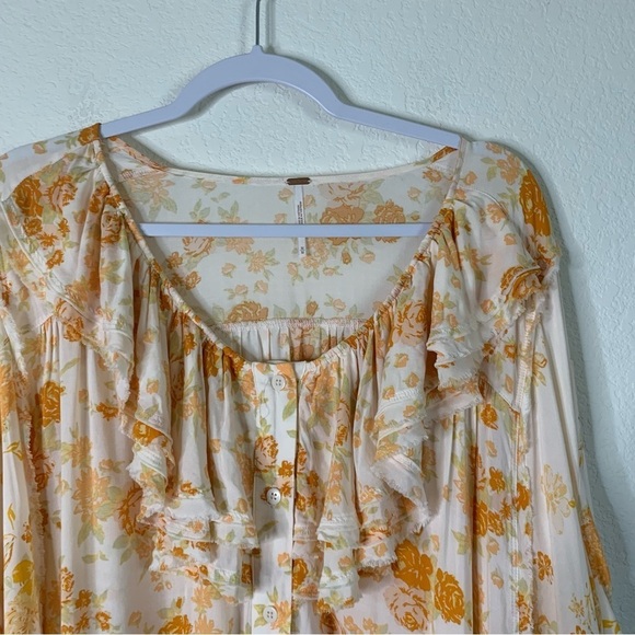 Free people Loretta tea combo Womens orange floral LS tunic M - Picture 7 of 10